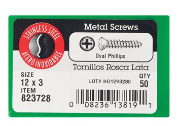 Hillman Oval Head Phillips Drive Sheet Metal Screws Stainless Steel 12 x 3 in. L 50 per box 