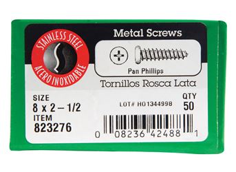 Hillman Pan Head Phillips Drive Sheet Metal Screws Stainless Steel 8 x 2-1/2 in. L 50 per box 