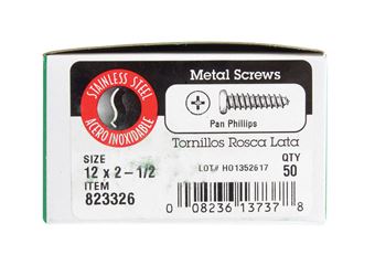 Hillman Pan Head Phillips Drive Sheet Metal Screws Stainless Steel 12 x 2-1/2 in. L 50 per bo 