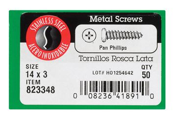 Hillman Pan Head Phillips Drive Sheet Metal Screws Stainless Steel 14 x 3 in. L 50 per box 