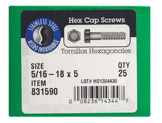 Hillman Hillman Stainless Steel Coarse Hex Head Cap Screw 5/16-18 in. Dia. x 5 in. L 25 box 