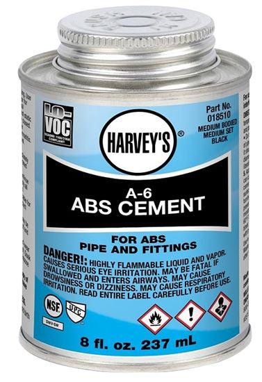 Harvey A-6 Series 018510-24 Solvent Cement, Opaque Liquid, Black, 8 oz Can