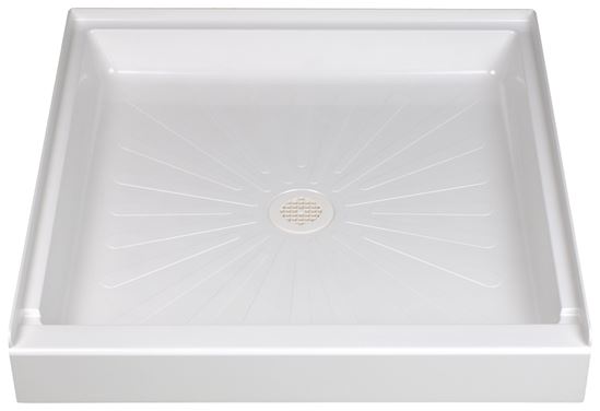 Durabase 3636M Shower Base, 36 in L, 36 in W, 5-1/2 in H, Fiberglass, White