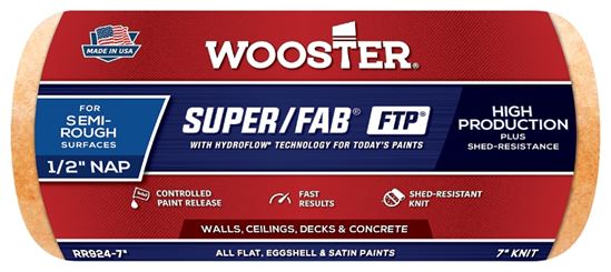 Wooster RR924-7 Roller Cover, 1/2 in Thick Nap, 7 in L, Knit Fabric Cover, Lager