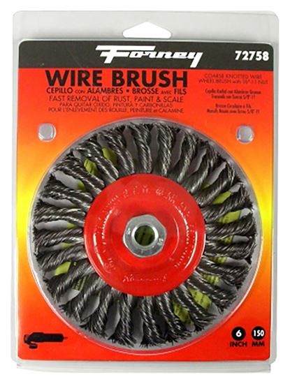 Forney 72758 Wire Wheel Brush, 6 in Dia, 5/8-11 Arbor/Shank, 0.02 in Dia Bristle, Carbon Steel Bristle