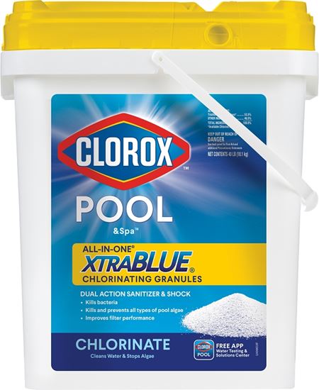 Clorox POOL & Spa All-in-One XtraBlue 24340CLX Chlorinating Granules, 40 lb, Solid, Slight Chlorine, White