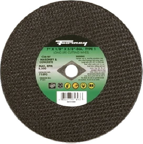 Forney 71893 Cut-Off Wheel, 7 in Dia, 1/8 in Thick, 5/8 in Arbor, 24 Grit, Coarse, Silicone Carbide Abrasive