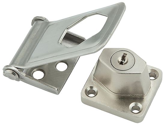 National Hardware V921 Series N102-804 Key Locking Hasp, 3-1/2 in L, 3-1/2 in W, Stainless Steel