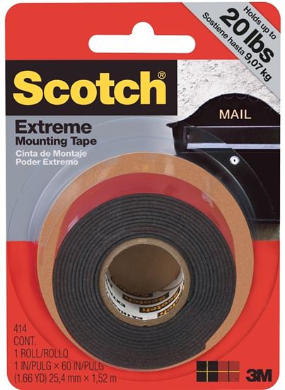 Scotch 414 Mounting Tape, 60 in L, 1 in W, Black