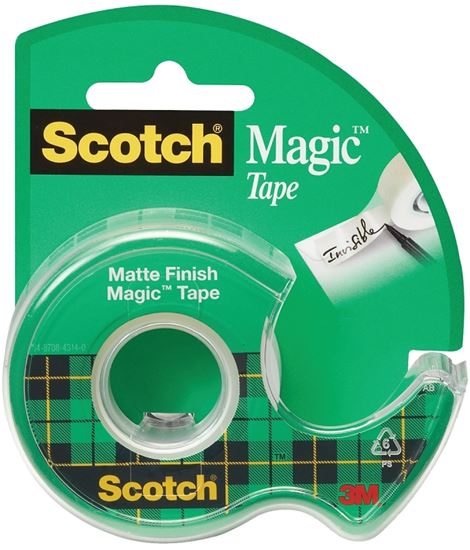 Scotch Magic 105 Office Tape, 300 in L, 3/4 in W, Plastic Backing, Pack of 12