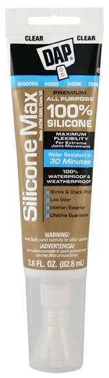 DAP Silicone Max 7079808792 All-Purpose Sealant, Clear, 24 hr Curing,-35 to 120 deg F, 2.8 oz Tube