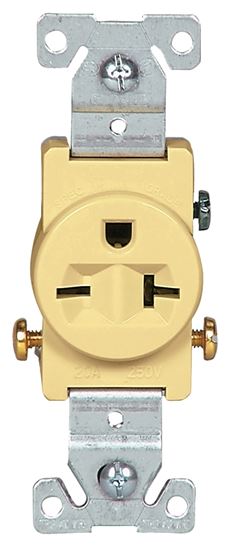 RECEPTACLE SNGL IVORY 20A 250V