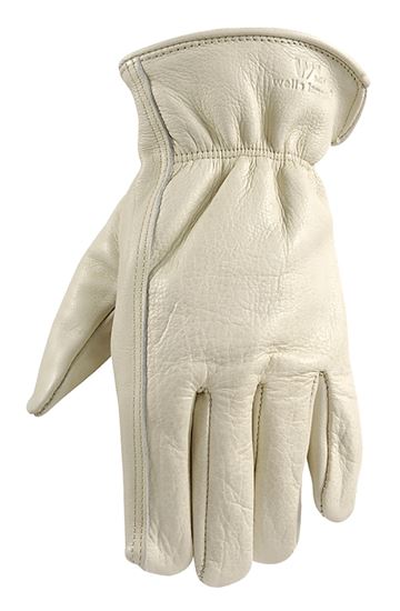 Wells Lamont 1130M Work Gloves, Men's, M, 8 to 8-1/2 in L, Keystone Thumb, Elastic Cuff, Cowhide Leather, White