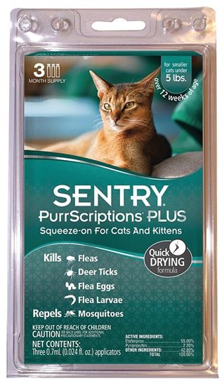 Sentry PurrScriptions Plus 01980 Flea and Tick Squeeze-On, Liquid, Mild Acetate, 3 Count