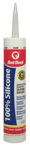 Red Devil 0826 Silicone Sealant, Clear, -60 to 400 deg F, 10.1 fl-oz Cartridge, Pack of 12