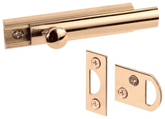 Defender Security U 9962 Slide Bolt, 3 in L Bolt, Brass, Polished