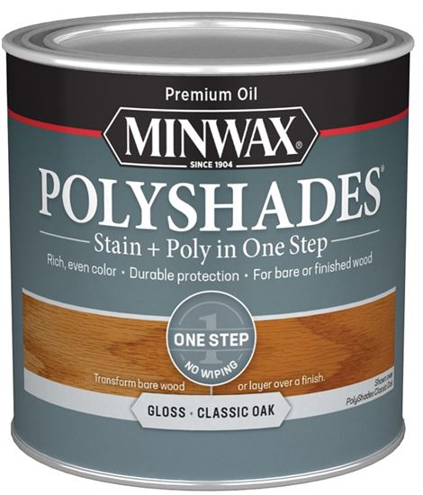 Minwax PolyShades 214704444 Wood Stain and Polyurethane, Gloss, Classic Oak, Liquid, 0.5 pt, Can