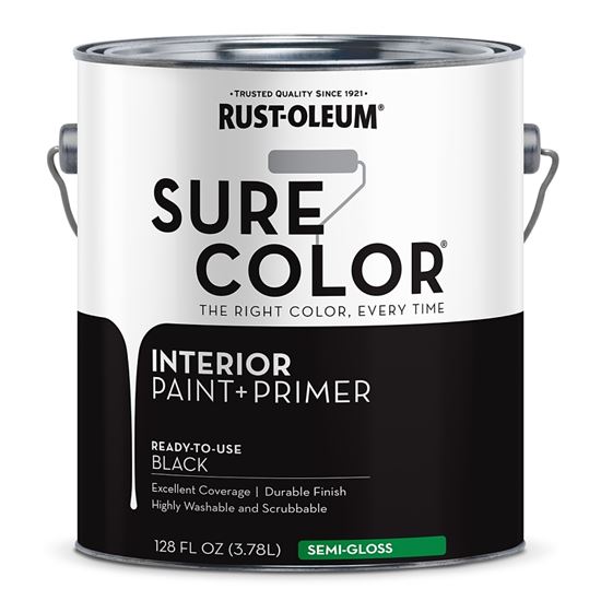 Rust-Oleum Sure Color 380228 Interior Wall Paint, Semi-Gloss, Black, 1 gal, Can, 400 sq-ft Coverage Area, Pack of 2