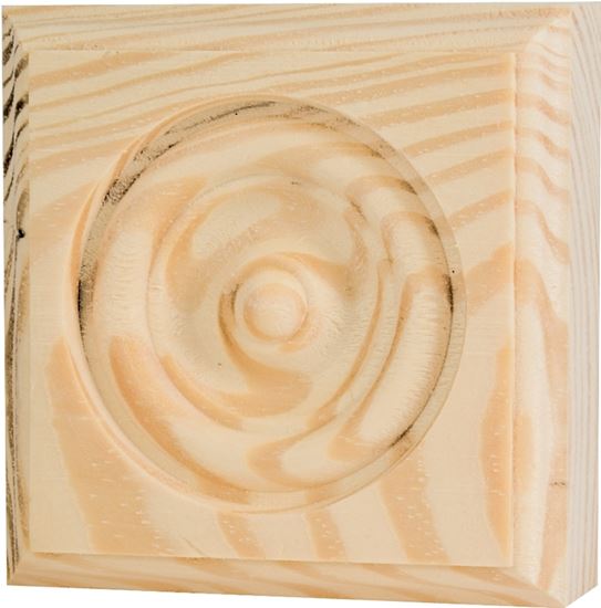 Waddell RTB25-36 Trim Block, 2-3/4 in H, 2-3/4 in W, Rosette Pattern, Pine Wood