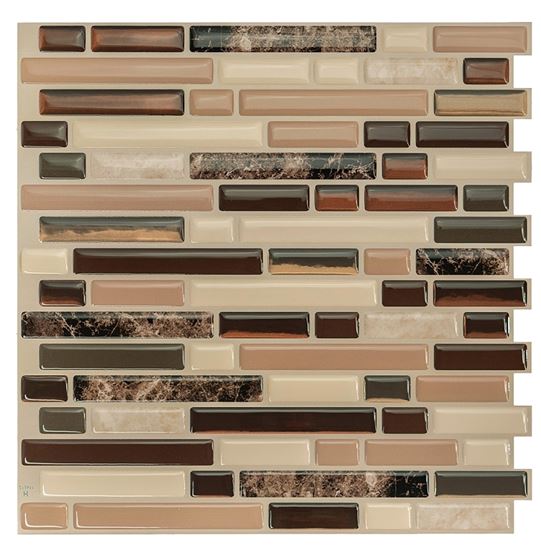 Smart Tiles Mosaik Series SM1034-4 Wall Tile, 10 in L Tile, 10.06 in W Tile, Bellagio Keystone Pattern, Vinyl, Pack of 6