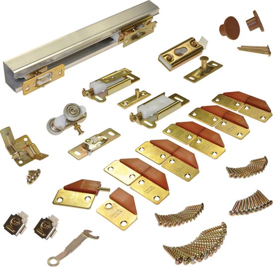 Johnson Hardware 100FD604 Panel Hardware Set, 60 in L Track, Top Mounting, For: 75 lb Bi-Fold Door