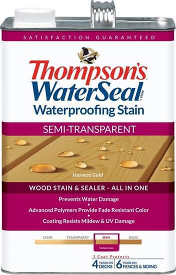 Thompson's WaterSeal TH.092201-16 Wood Sealer, Semi-Transparent, Liquid, Harvest Gold, 1 gal, Pack of 4