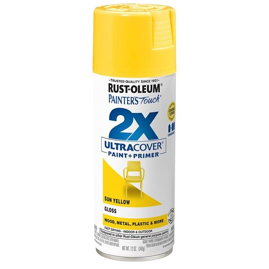 Rust-Oleum Painter's Touch 2X Ultra Cover 334046 Spray Paint, Gloss, Sun Yellow, 12 oz, Aerosol Can