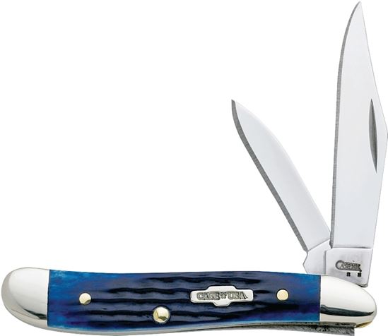 CASE 02802 Folding Pocket Knife, 2.1 in Clip, 1.53 in Pen L Blade, Stainless Steel Blade, 2-Blade, Blue Handle