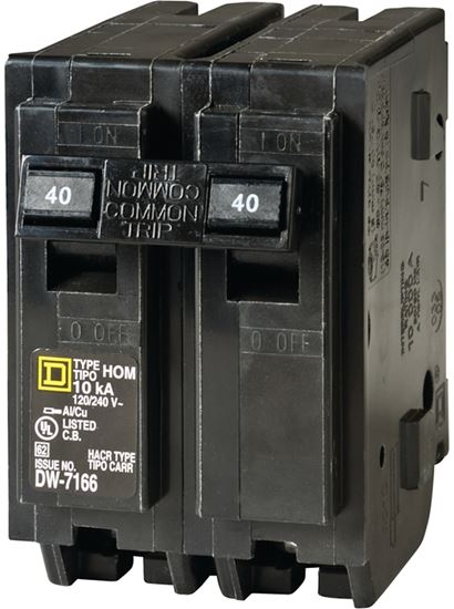 Square D Homeline HOM240C Circuit Breaker, Mini, 40 A, 2 -Pole, 120/240 V, Plug Mounting, Black