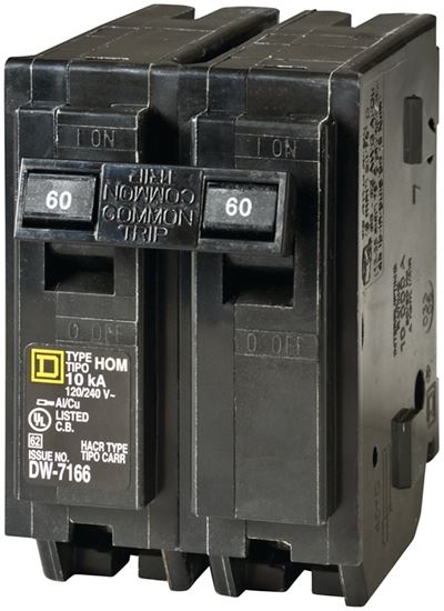 Square D Homeline HOM260C Circuit Breaker, Mini, 60 A, 2 -Pole, 120/240 V, Plug Mounting, Black