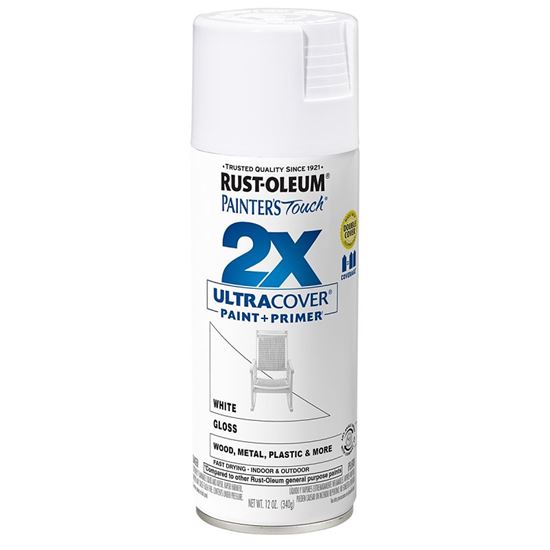 Rust-Oleum Painter's Touch 2X Ultra Cover 334048 Spray Paint, Gloss, White, 12 oz, Aerosol Can