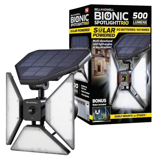 Bell+Howell Bionic Series 7844 Solar-Powered Spot Light, 3-Lamp, LED Lamp, 500 Lumens, Plastic Fixture