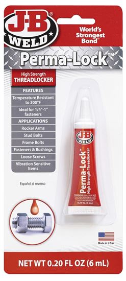 J-B Weld 27106 Threadlocker, Liquid, Mild Organic, Slight, Red, 6 mL, Tube