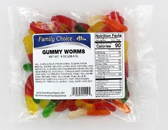 Family Choice 1119 Gummy Worm Candy, 8 oz, Pack of 12