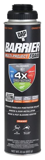 DAP Barrier 7565012532 Multi-Project Foam Sealant, Orange, 4 hr Functional Cure, 20 to 120 deg F, 23 oz Aerosol Can, Pack of 12