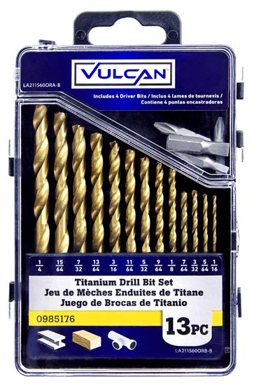 Vulcan 211560OR Carded Drill Bit Set, 13-Piece, High Speed Steel/Titanium Nitride, Bright Yellow