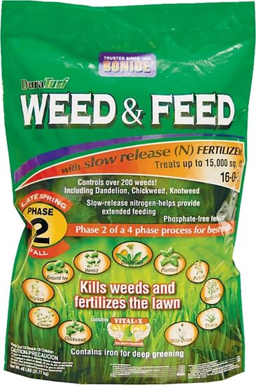 DuraTurf 60424 Weed and Feed Lawn Fertilizer, 48 lb, Solid, 16-0-8 N-P-K Ratio