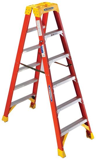 Werner T6200 Series T6206 Twin Ladder, 6 ft H, Type IA Duty Rating, Fiberglass, 300 lb, 5-Step, 10 ft Max Reach