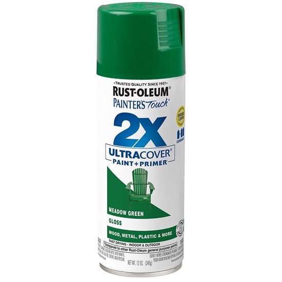 Rust-Oleum Painter's Touch 2X Ultra Cover 334039 Spray Paint, Gloss, Meadow Green, 12 oz, Aerosol Can