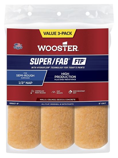 Wooster RR927-9 Roller Cover, 1/2 in Thick Nap, 9 in L, Knit Fabric Cover, Lager