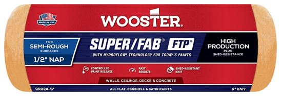 Wooster RR924-9 Roller Cover, 1/2 in Thick Nap, 9 in L, Fabric Cover, Lager