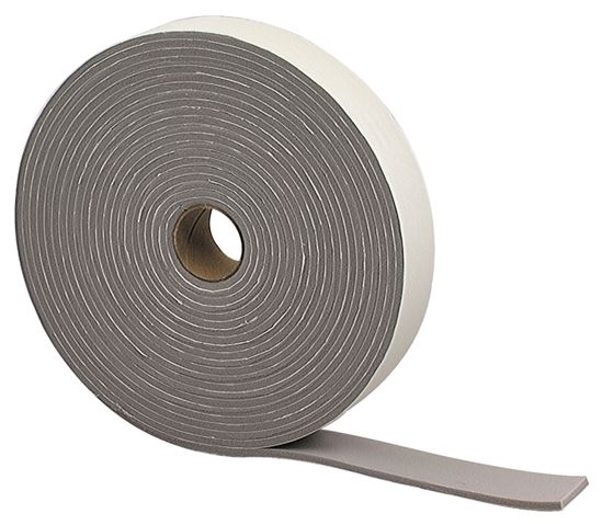 M-D 02352 Foam Tape, 1-1/4 in W, 30 ft L, 3/16 in Thick, PVC, Gray, 6/PK