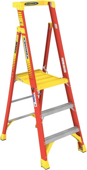 Werner PD6203 Ladder, 3 ft Max Standing H, 300 lb, Type IA Duty Rating, 3-Rung, 3 in D Step, Fiberglass, Yellow