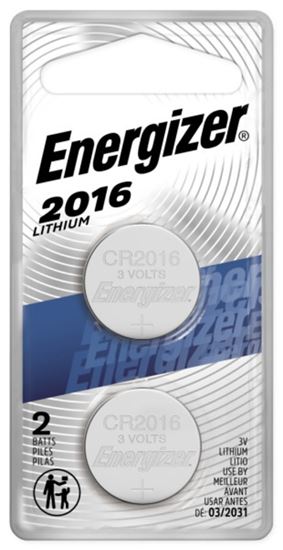 Energizer 2016BP-2 Coin Cell Battery, 3 V Battery, 100 mAh, CR2016 Battery, Lithium, Manganese Dioxide