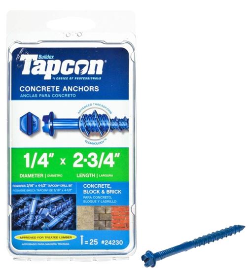 Tapcon 24230 Concrete Screw Anchor, 1/4 in Dia, 2-3/4 in L, Steel, Climaseal