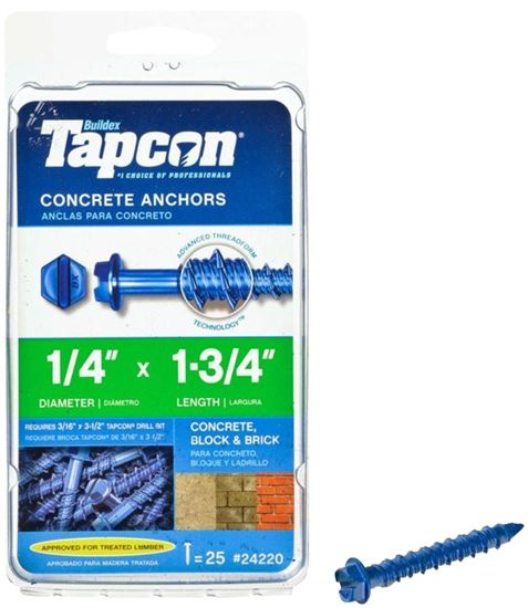 Tapcon 24220 Concrete Screw Anchor, 1/4 in Dia, 1-3/4 in L, Steel, Climaseal