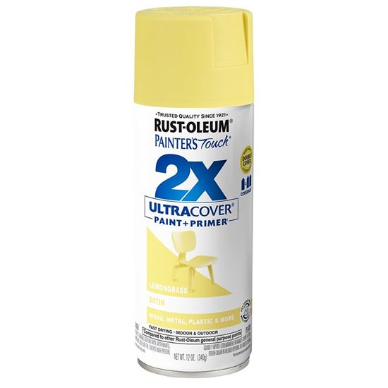 Rust-Oleum Painter's Touch 2X Ultra Cover 334081 Spray Paint, Satin, Lemon Grass, 12 oz, Aerosol Can