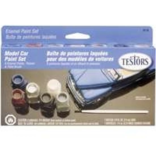 Testors 9119X Enamel Paint Set, Metallic, Black/Dark Blue/Red/Silver/White/Yellow, 0.25 oz, Bottle