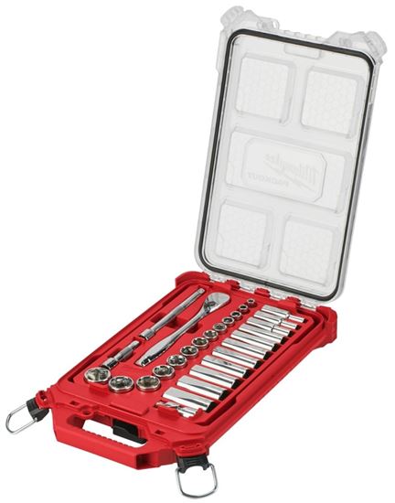 Milwaukee 48-22-9481 SAE Ratchet and Socket Set, Alloy Steel, Chrome, Specifications: 3/8 in Drive