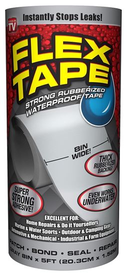 Flex Seal TFSGRYR0805 Repair Tape, 5 ft L, 8 in W, Gray